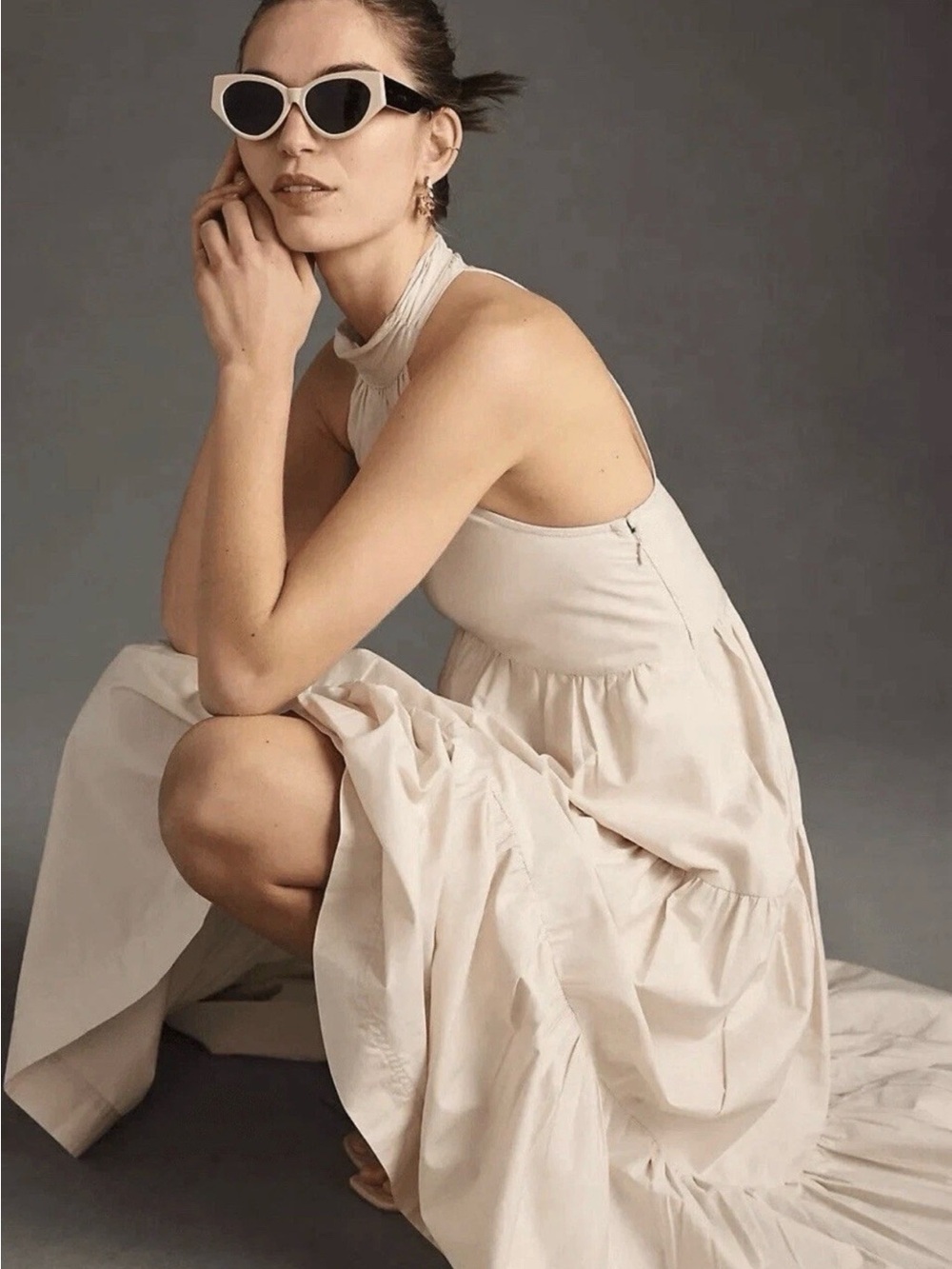 New Maeve Cream Tiered Halter Maxi Dress - Picture 3 of 7